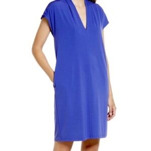 Halogen‎ Pleat Detail V Neck Shift Blue Spectrum XXS